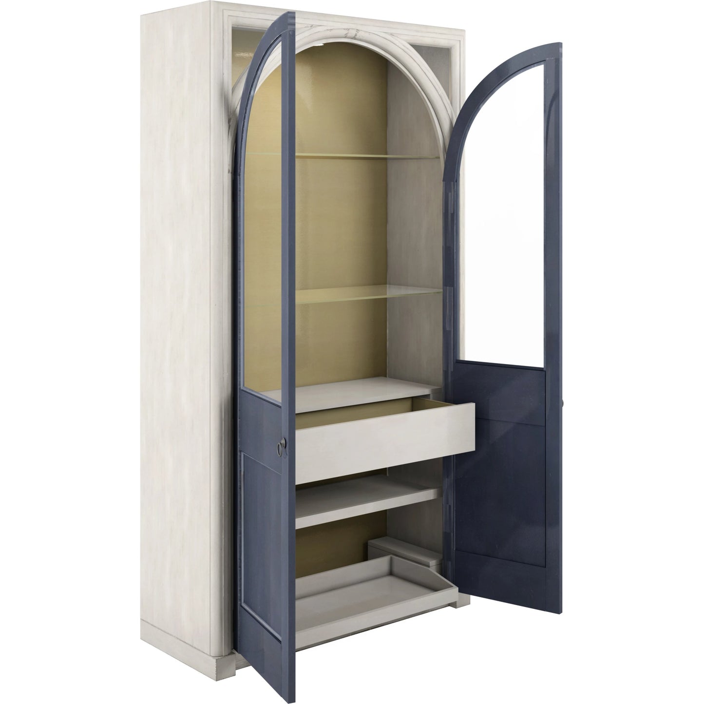 003 SI-2155749 | Additional Silo | Alcove Display Cabinet by A.R.T. Furniture in belgian ivory, slate blue. Made from acacia solids, maple veneers, glass, linen, metal in a modern style.