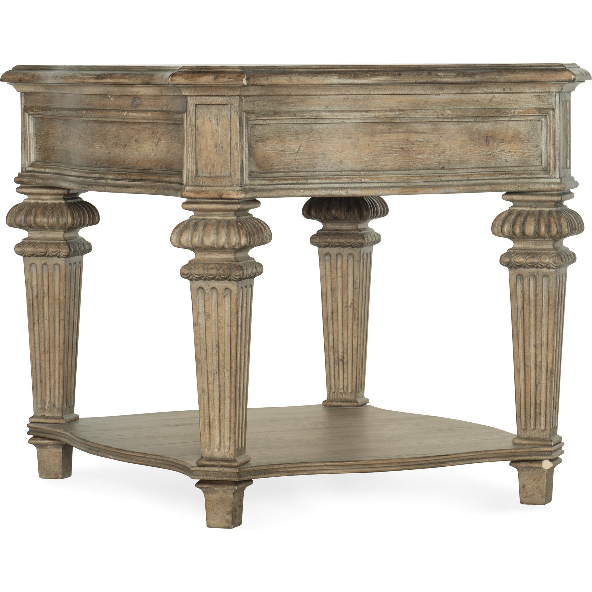 Castella End Table by Hooker Furniture in antique slate. Made from pecan, quartered walnut, quartered black walnut, ash, maple veneers in a traditional style.