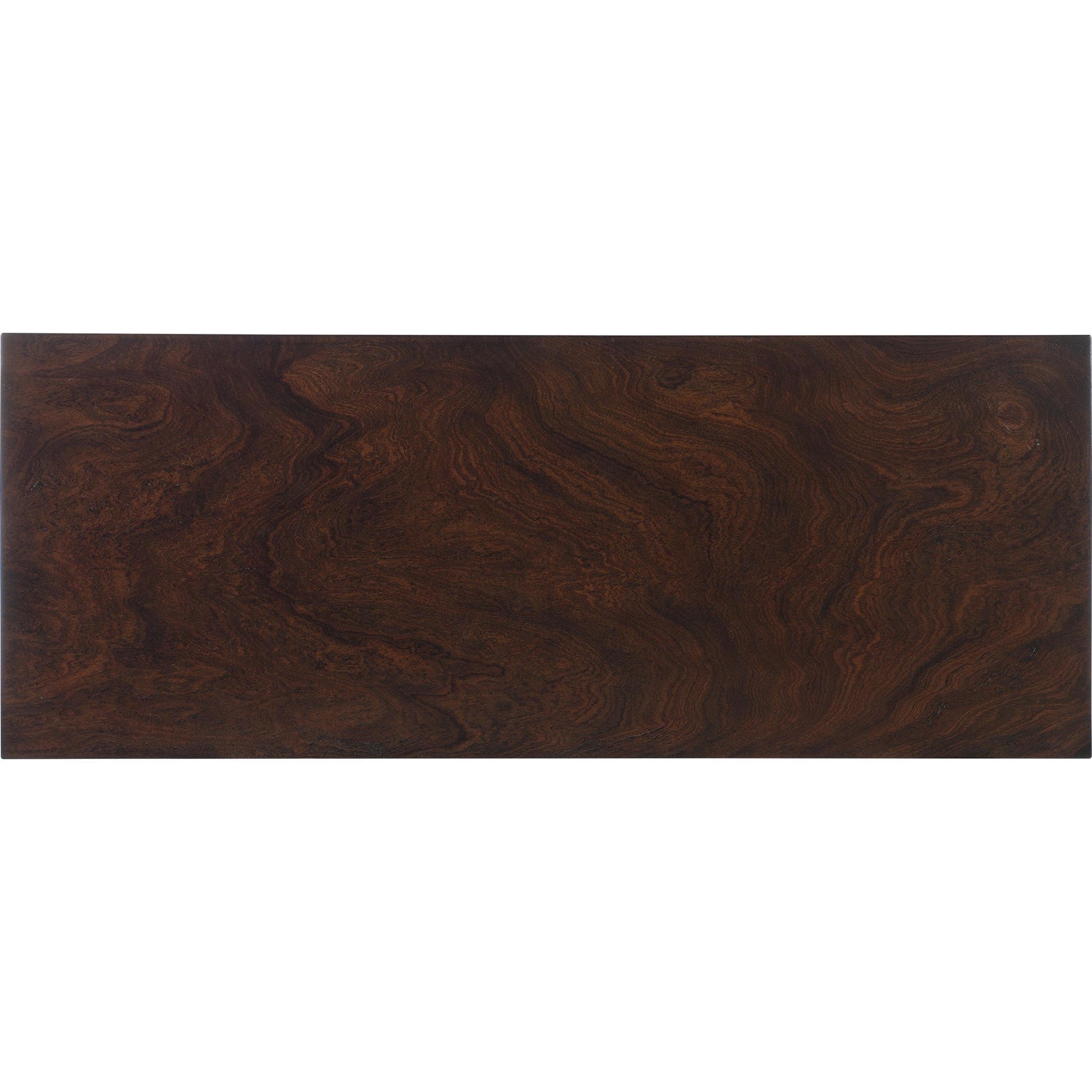 Melange Estrella Three Drawer Chest by Hooker Furniture in dark wood. Made from swirl mahogany with glass, metal in a transitional style.