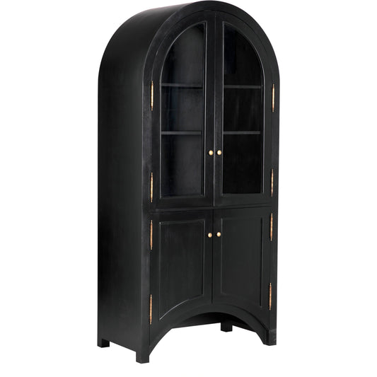 Haring Hutch by Noir in hand rubbed black. Made from mahogany, veneer, glass, and brass pulls in a modern style.