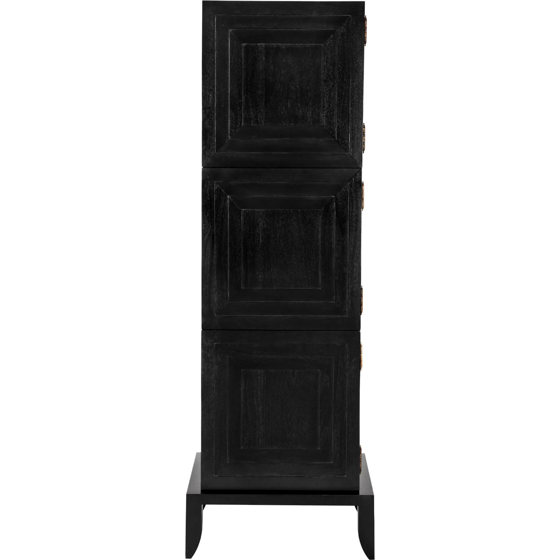 Etruscan Tower Cabinet by Noir in hand rubbed black. Made from mahogany in a unique style.