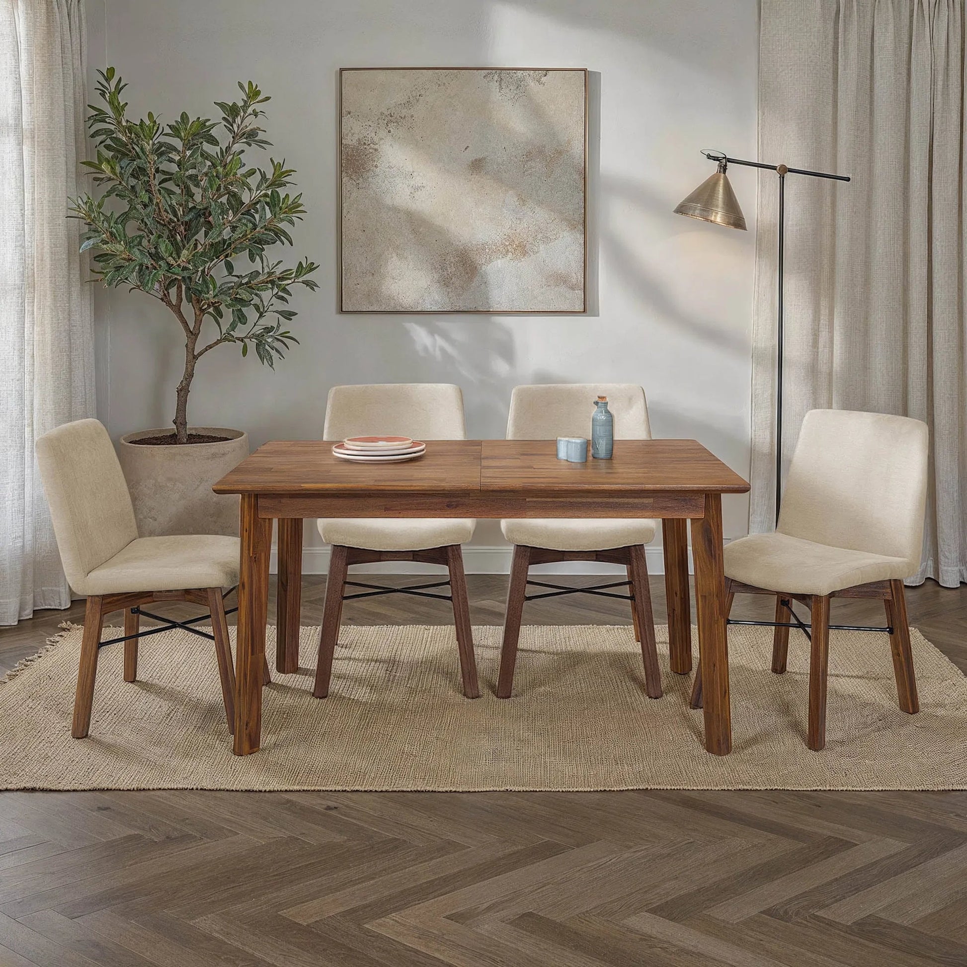 Gia Dining Chair (Set of 2) by LH Imports in sand. Made from solid acacia, plywood, pu foam, polyester fiber batting 100% polyester fabric in a transitional style.