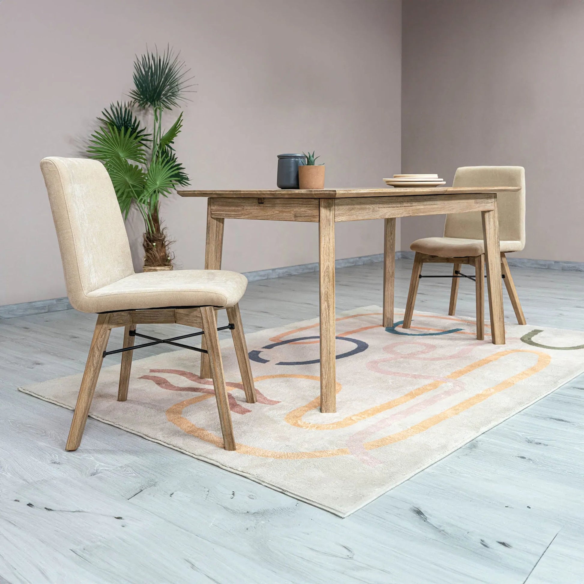 Gia Dining Chair (Set of 2) by LH Imports in sand. Made from solid acacia, plywood, pu foam, polyester fiber batting 100% polyester fabric in a transitional style.