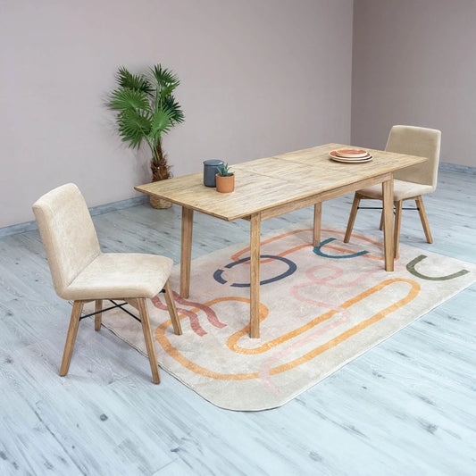 Gia Dining Chair (Set of 2) by LH Imports in sand and grey wash. Made from solid acacia, plywood, pu foam, polyester fiber batting 100% polyester fabric in a unique style.