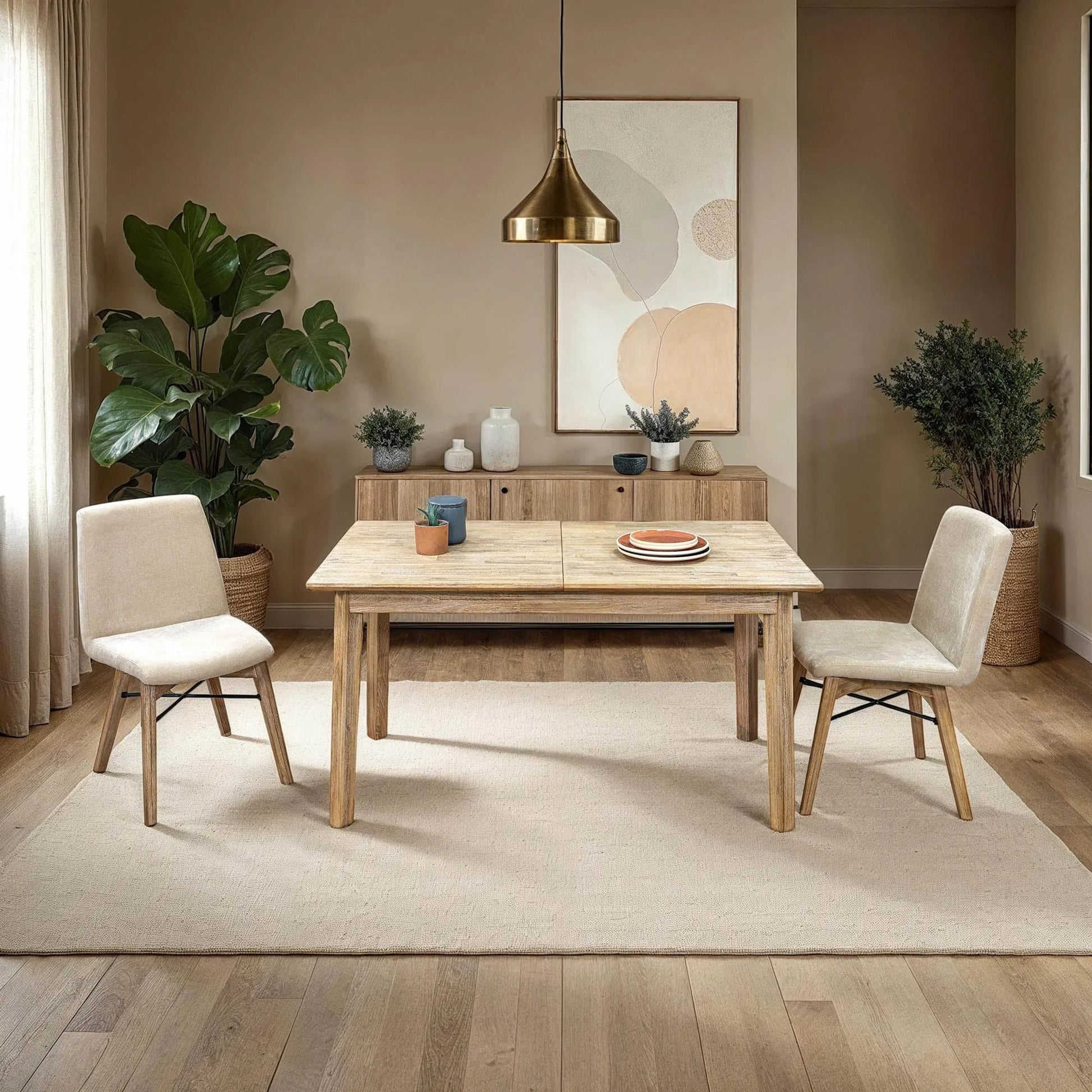 Gia Dining Chair (Set of 2) by LH Imports in sand. Made from solid acacia, plywood, pu foam, polyester fiber batting 100% polyester fabric in a transitional style.