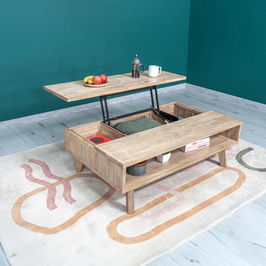 Gia Lift Top Coffee Table by LH Imports in light brown, grey and grey wash. Made from solid acacia, acacia veneer in a modern style.