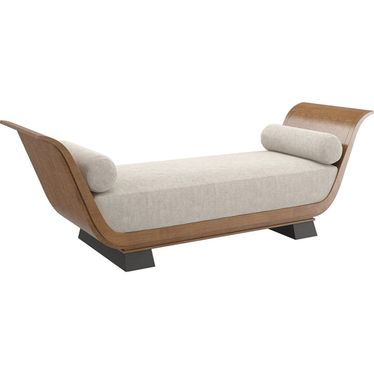 Infinity Chaise by Caracole in linen and toasted sycamore, charred bark. Made from birch in a unique style.