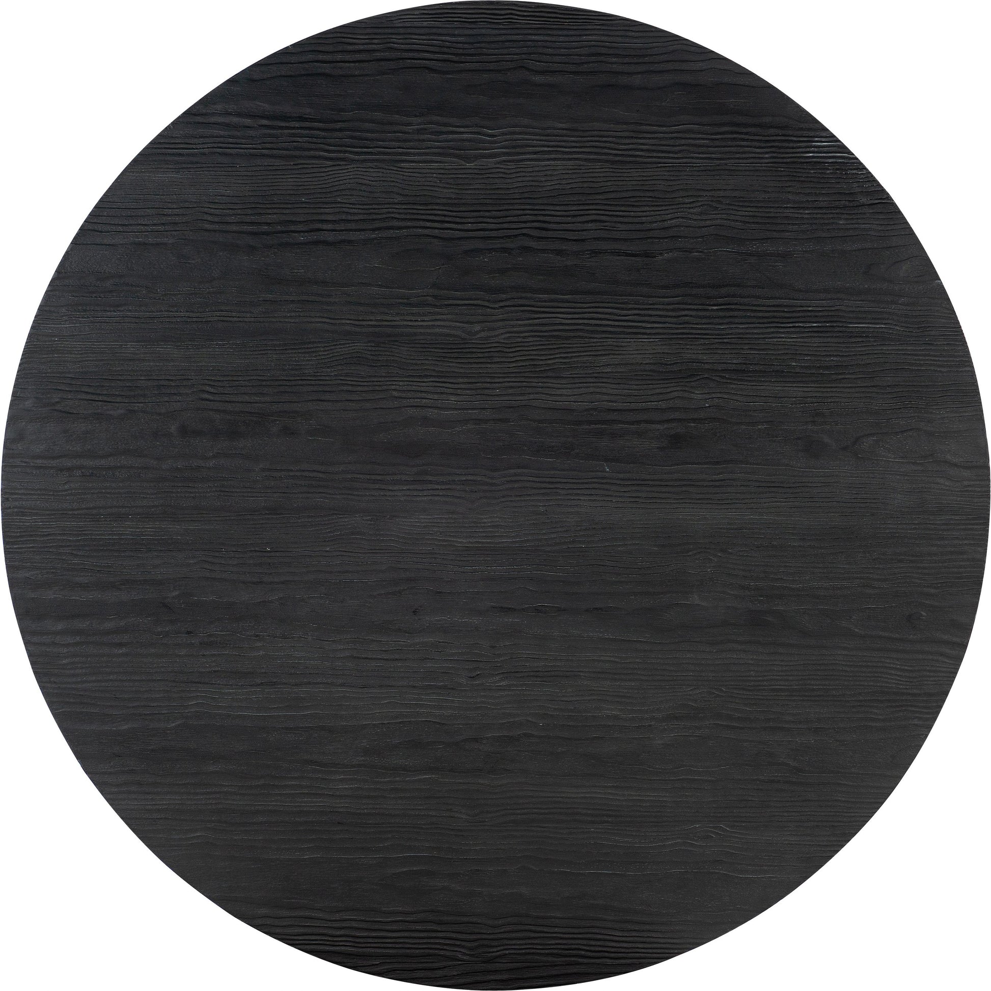 Chapman Shou Sugi Ban Round Cocktail Table by Hooker Furniture in charred black. Made from pine veneers, metal ferrules in a modern style.