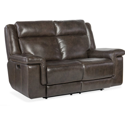 Montel Lay Flat Power Loveseat by Hooker Furniture in cosmos cobalt. Made from leather in a traditional style.