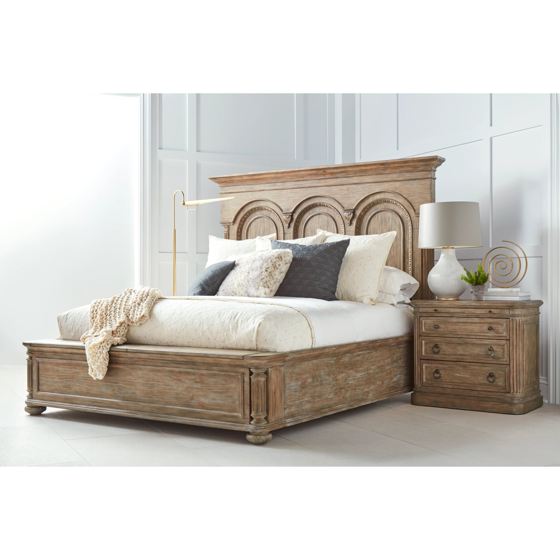 Architrave Panel Bed by A.R.T. Furniture in almond. Made from pine solids and veneer in a traditional style.