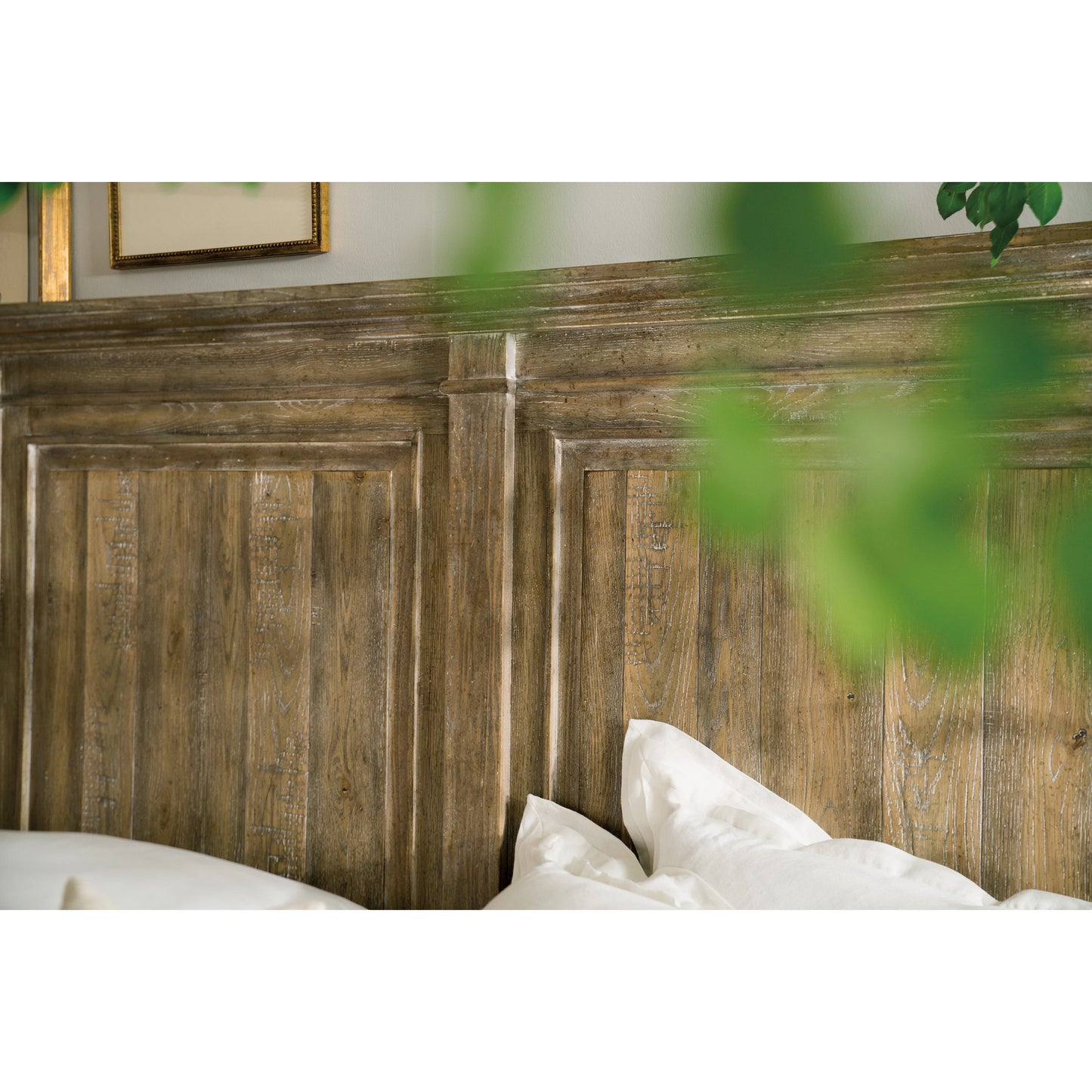 010 SI-1748441 | Closeup | Laurier Headboard by Hooker Furniture in soft brown. Made from white oak veneers in a cottage & farmhouse style.