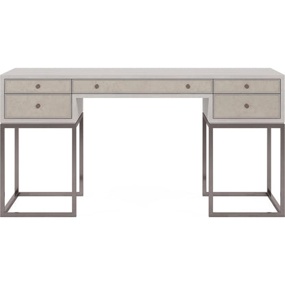 Mezzanine Writing Desk by A.R.T. Furniture in dove gray. Made from parawood, poplar solids, maple veneer, mirror, steel in a modern style.