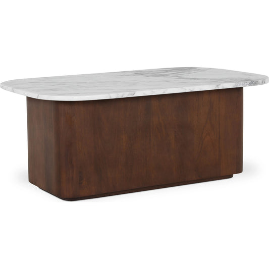 Dash Coffee Table by Moe's Home Collection in calacatta marble, brown wood. Made from italian calacatta marble, mango wood in a unique style.