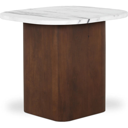 Dash Accent Table by Moe's Home Collection in calacatta marble, brown wood. Made from italian calacatta marble, mango wood in a unique style.