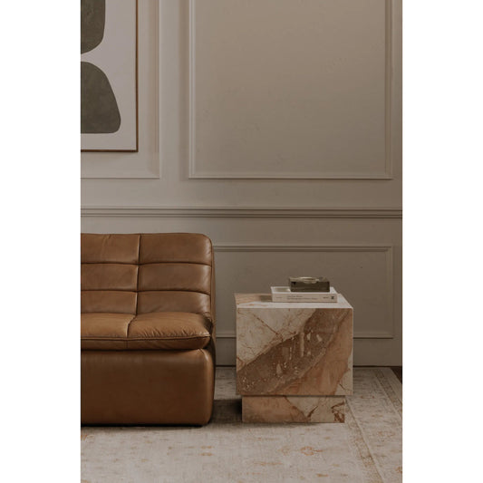 Layla Side Table by Moe's Home Collection in beige. Made from breccia aurora marble, mdf in a unique style.