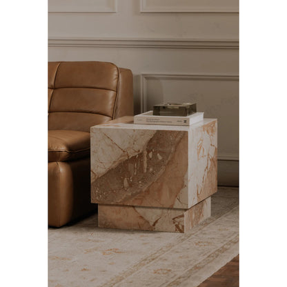Layla Side Table by Moe's Home Collection in beige. Made from breccia aurora marble, mdf in a modern style.