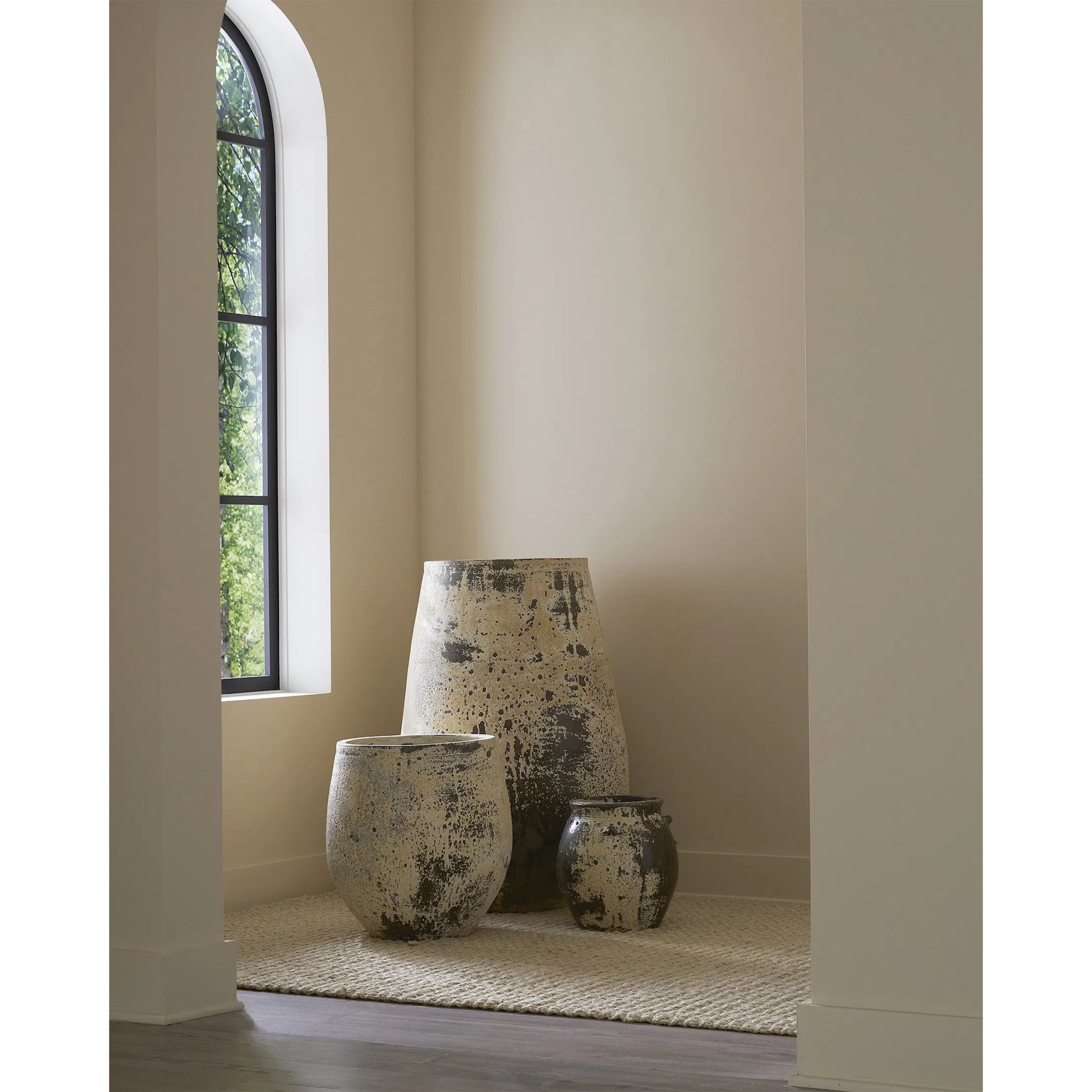 Sicilia Antique White Planter by Currey and Company in greenish white. Made from terracotta in a modern style.