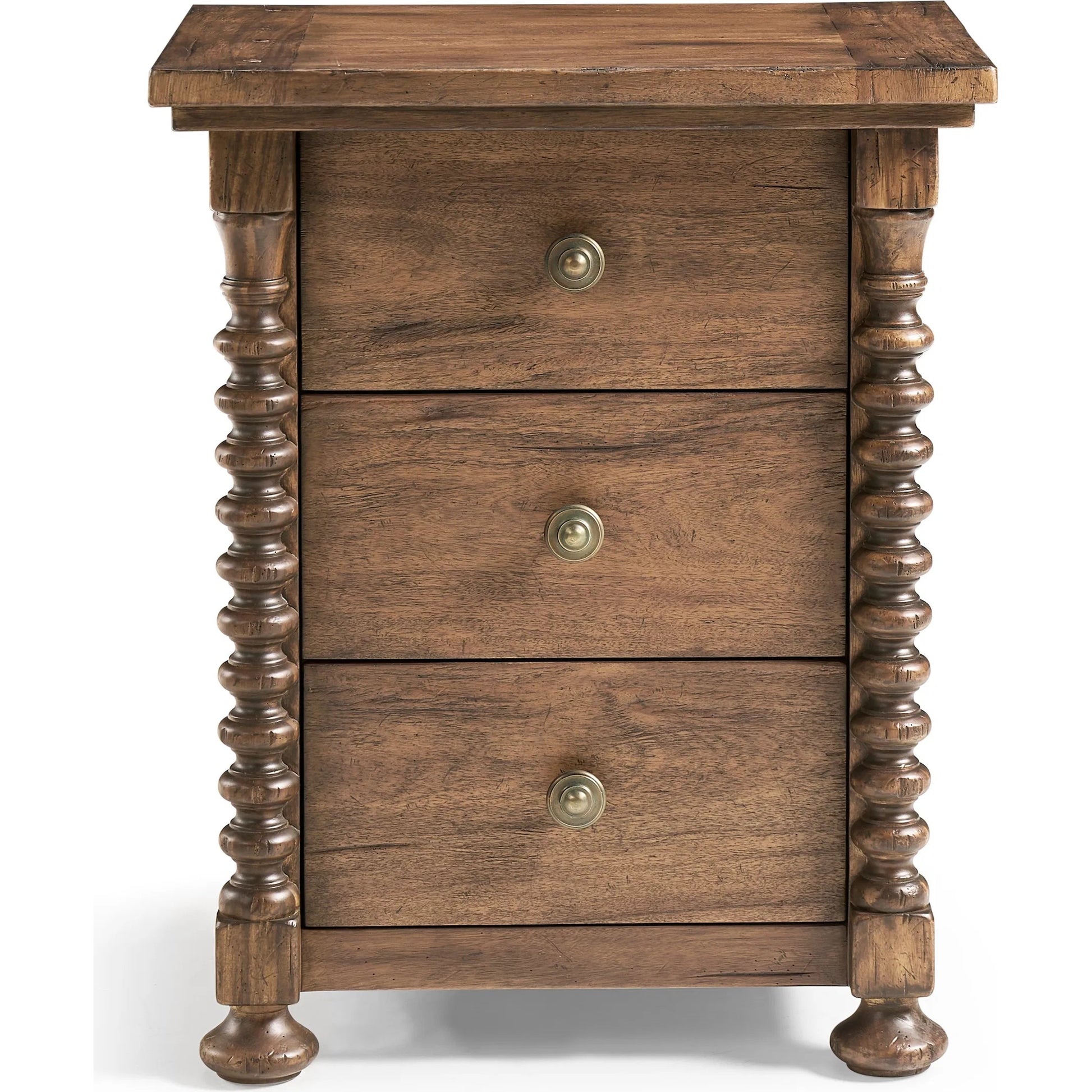 Tamarisk 3 Drawer Narrow Nightstand by Jonathan Charles in medium spain walnut. Made from main acacia in a unique style.