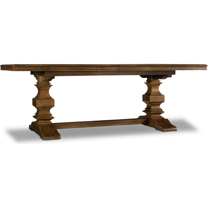 Archivist Trestle Table by Hooker Furniture in pecan. Made from pecky pecan veneers in a cottage & farmhouse style.