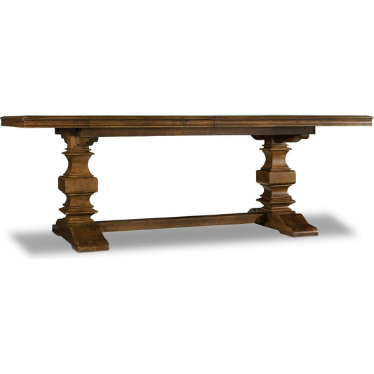 Archivist Trestle Table by Hooker Furniture in pecan. Made from pecky pecan veneers in a cottage & farmhouse style.