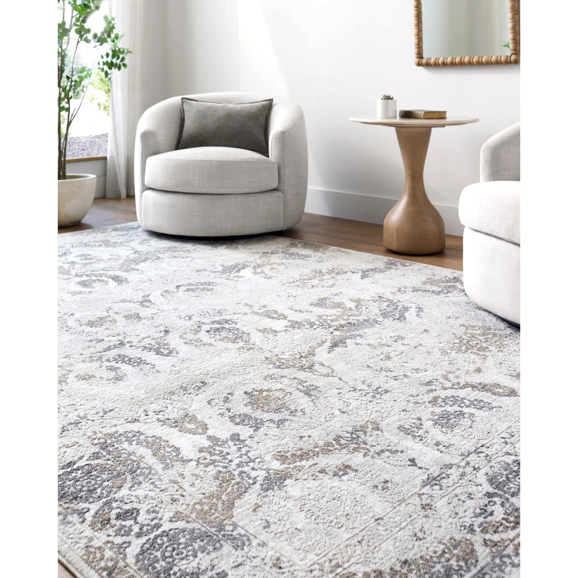 Gakko GKK-2317 Rug by Livabliss in charcoal, cream, ivory, gray, light olive, tan. Made from polyester in a unique style.