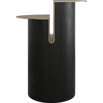 Discord Side Table by Caracole in modern walnut, lucent bronze metallic. Made from poplar, metal, quartered walnut in a unique style.