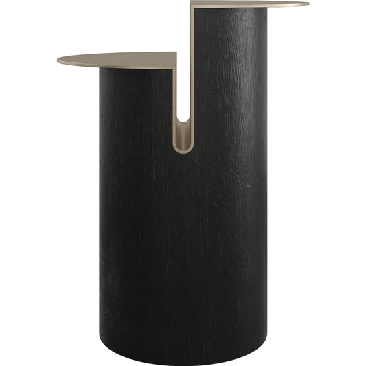 Discord Side Table by Caracole in modern walnut, lucent bronze metallic. Made from poplar, metal, quartered walnut in a unique style.