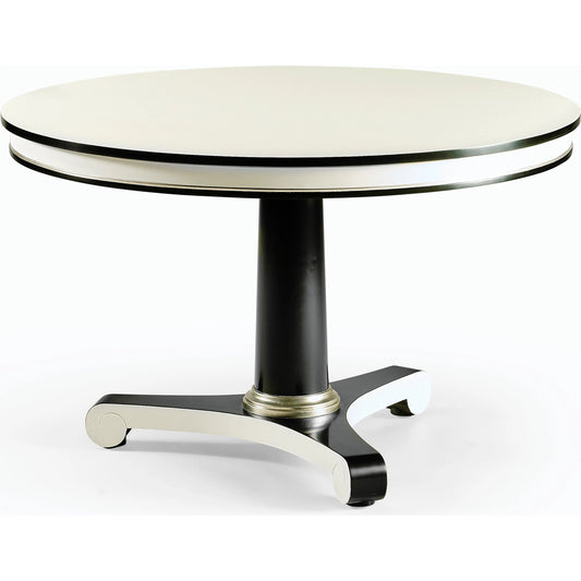 Reimagined Dipole 48" Biedermeier Breakfast Table by Jonathan Charles in lacquered black. Made from acacia in a modern style.