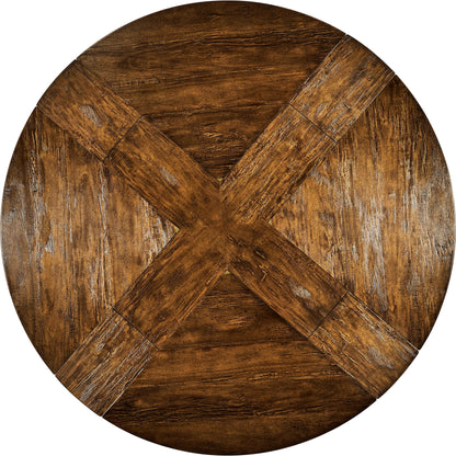 Casual Accents Country Walnut Round Extendable Dining Table 59" by Jonathan Charles in brown and country farmhouse walnut. Made from acacia in a traditional style.