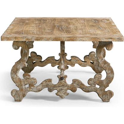 Caldera Curved-Base Cocktail Table by Jonathan Charles in light spain painted walnut. Made from acacia in a traditional style.
