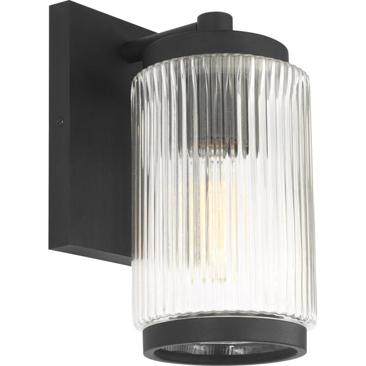 Ronde One Light Outdoor Wall Lantern by Generation Lighting in textured black. Made from aluminum in a unique style.