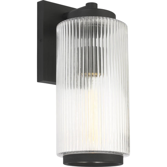 Ronde One Light Outdoor Wall Lantern by Generation Lighting in textured black. Made from aluminum in a unique style.