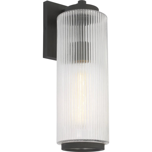 Ronde One Light Outdoor Wall Lantern by Generation Lighting in textured black. Made from aluminum in a unique style.
