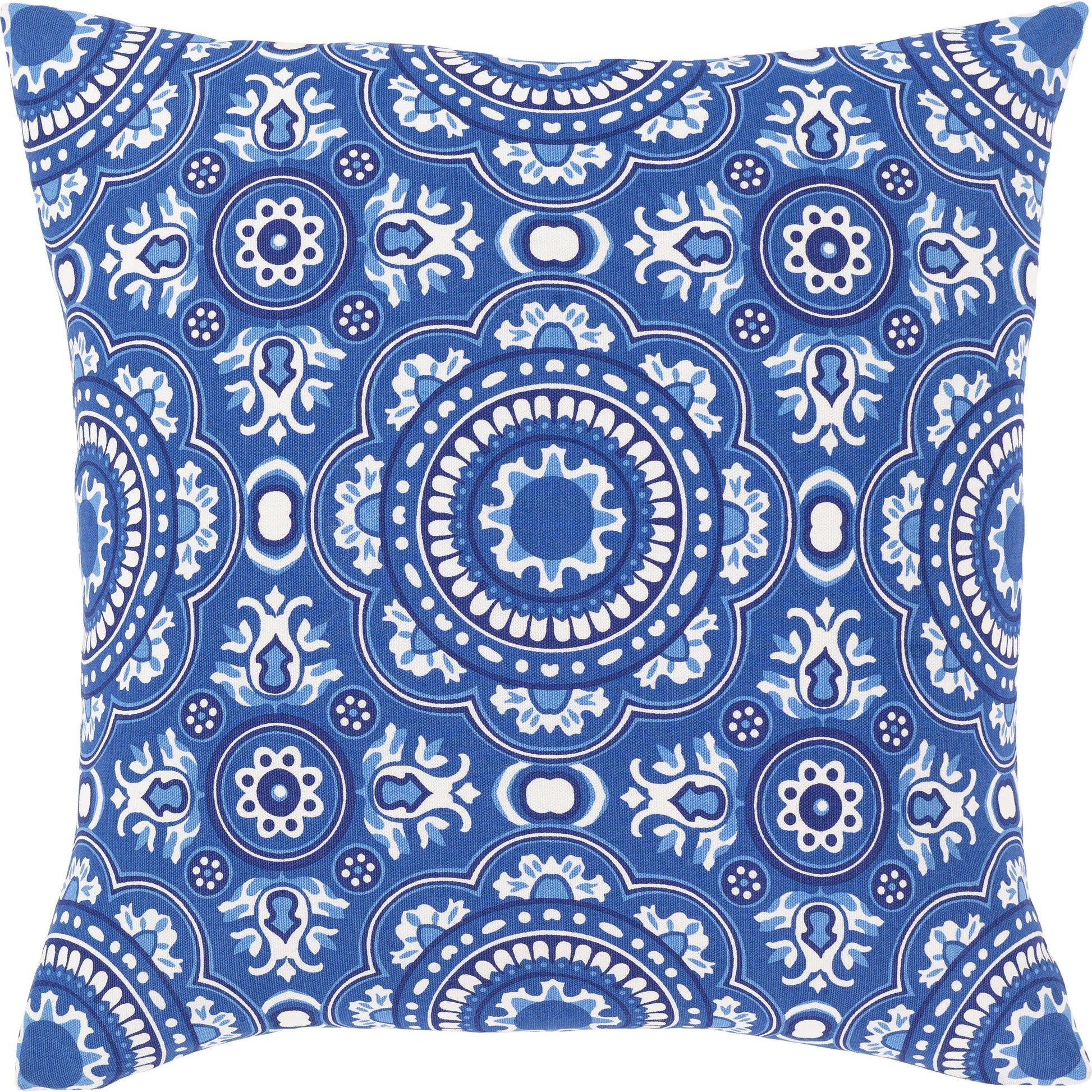 Global Blues Pillow - 14313 by Surya in white, dark blue, blue. Made from 100% cotton in a traditional style.