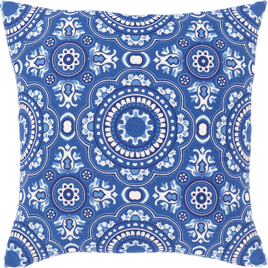 Global Blues Pillow - 14313 by Surya in bright blue, white, dark blue. Made from 100% cotton in a traditional style.