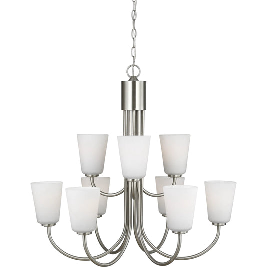 Miles Nine Light Chandelier by Generation Lighting. Made from steel in a unique style.