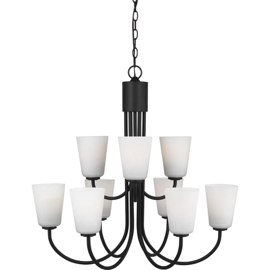 Miles Nine Light Chandelier by Generation Lighting. Made from steel in a unique style.