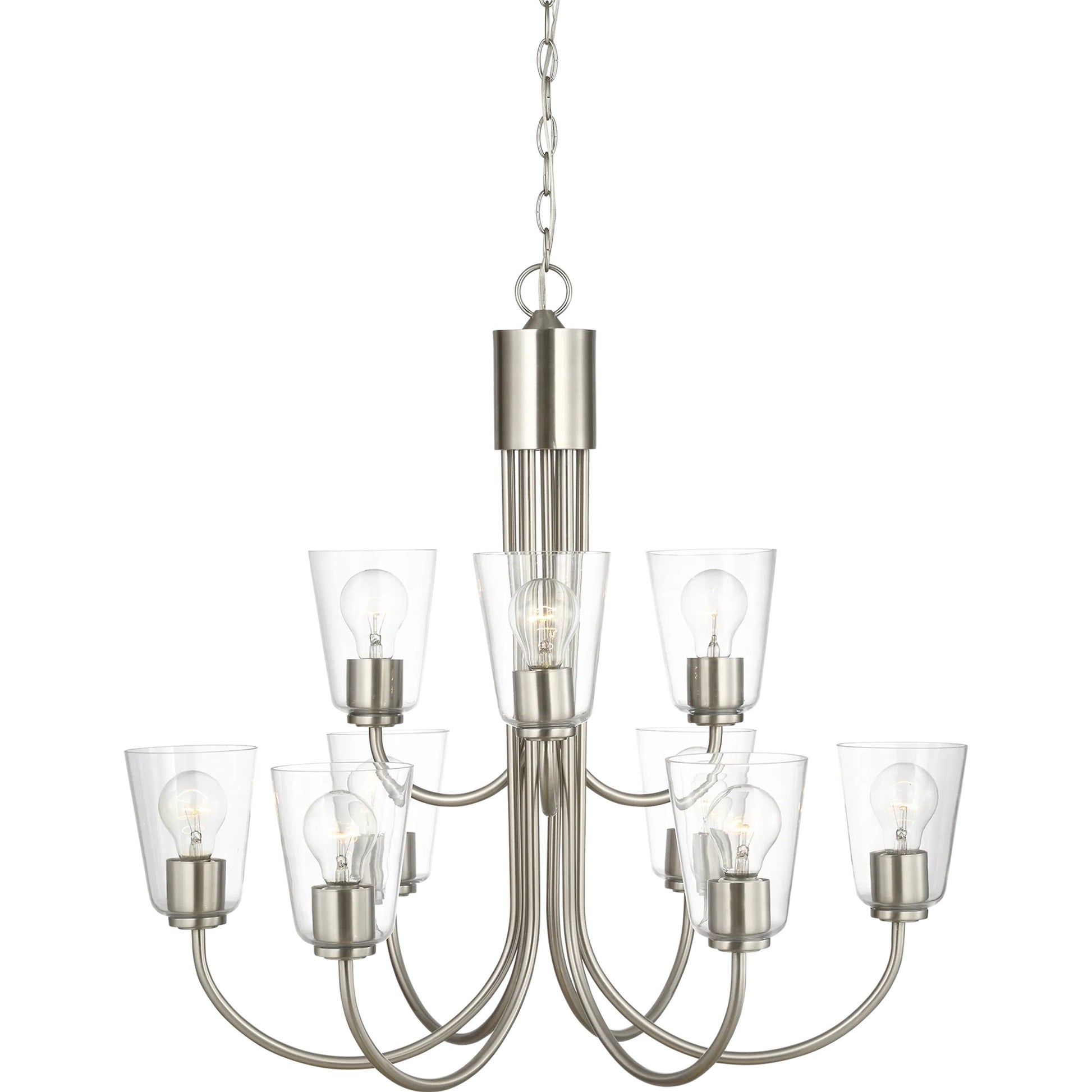 Miles Nine Light Chandelier by Generation Lighting. Made from steel in a traditional style.