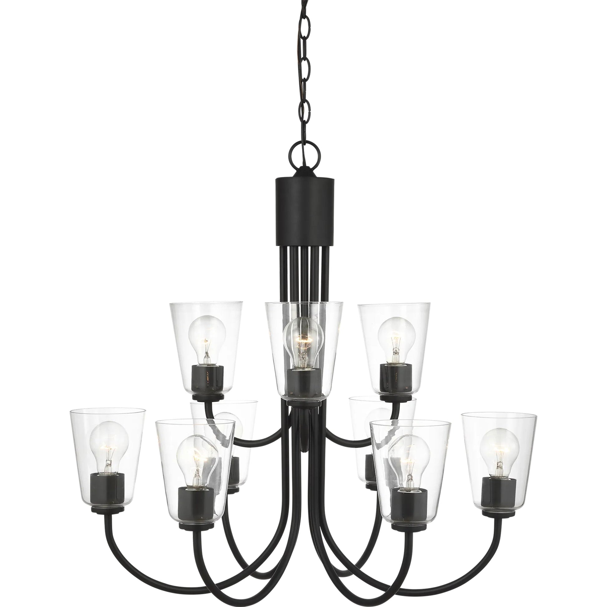 Miles Nine Light Chandelier by Generation Lighting. Made from steel in a traditional style.