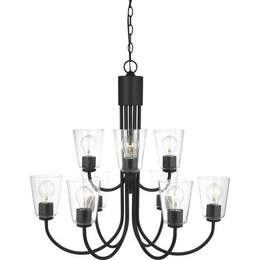 Miles Nine Light Chandelier by Generation Lighting. Made from steel in a unique style.
