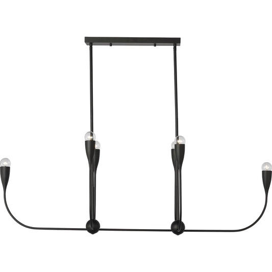 Maya Six Light Linear Chandelier by Generation Lighting. Made from steel in a unique style.