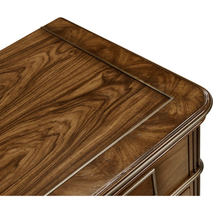 Viceroy Bedside Chest by Jonathan Charles in brown and santos brown, antique brass. Made from mahogany, cerejeira veneers, santos rosewood crown veneers, brass in a traditional style.