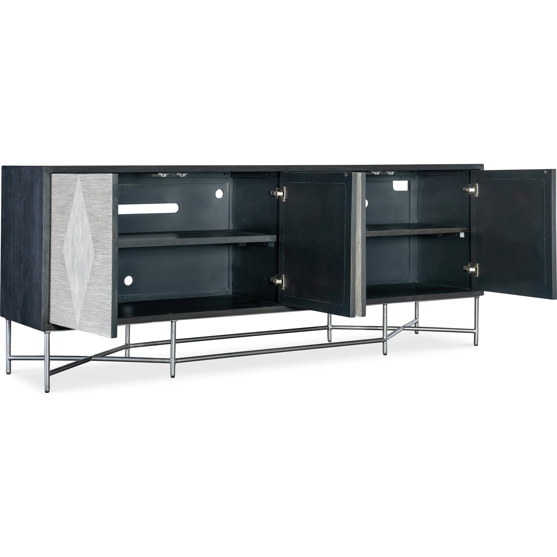 Commerce and Market Fine Lines Credenza by Hooker Furniture in black. Made from mango solids, bone, iron in a modern style.