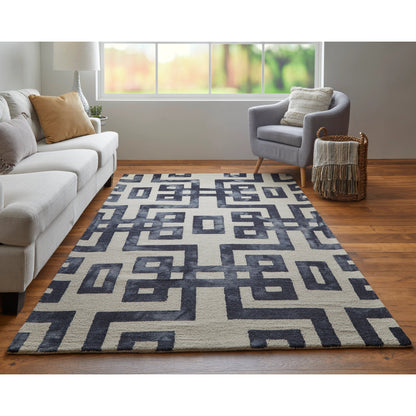 Lorrain Geometric Rug - 8568F by Feizy in ivory, black. Made from wool in a unique style.