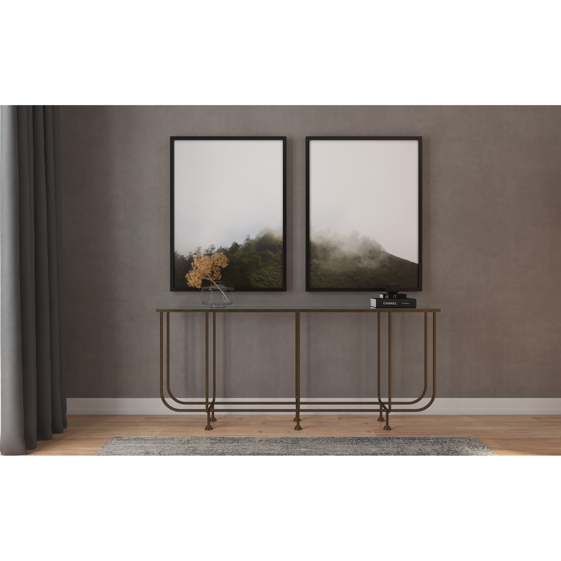 Commerce & Market Kiara Sofa Console by Hooker Furniture in gold. Made from iron, tempered glass in a transitional style.