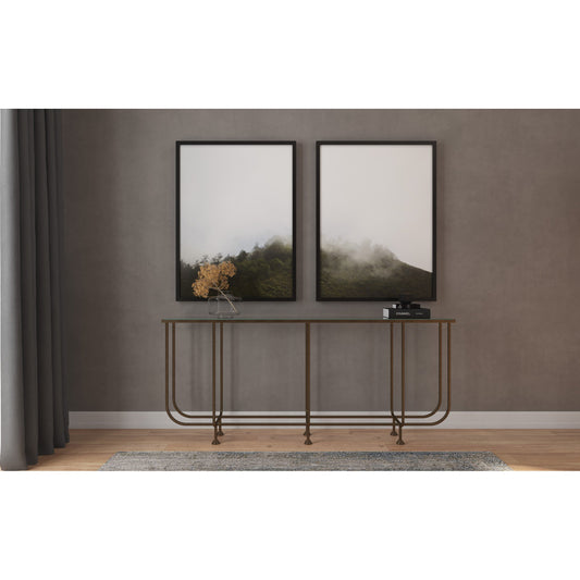 Commerce & Market Kiara Sofa Console by Hooker Furniture in gold. Made from iron, tempered glass in a transitional style.