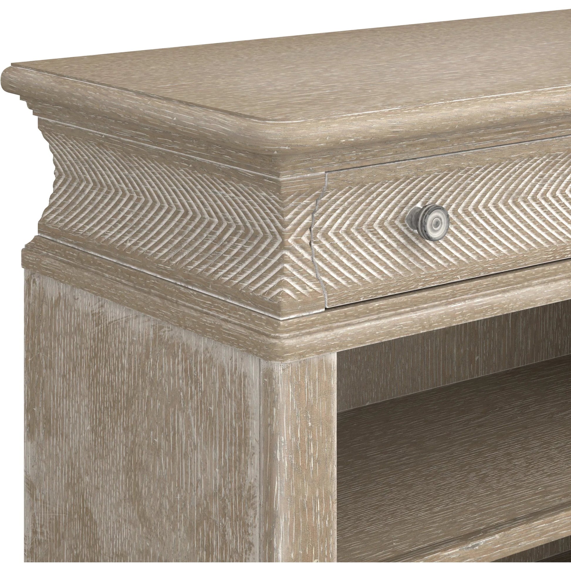 Summer Creek Open Nightstand by A.R.T. Furniture in scrubbed oak. Made from flakey cathedral oak veneer, parawood solids in a traditional style.