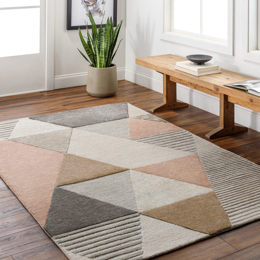 Glasgow Rug - 29177 by Surya in pale pink, medium gray, light gray, gray, charcoal, tan. Made from 60% viscose, 40% wool in a unique style.