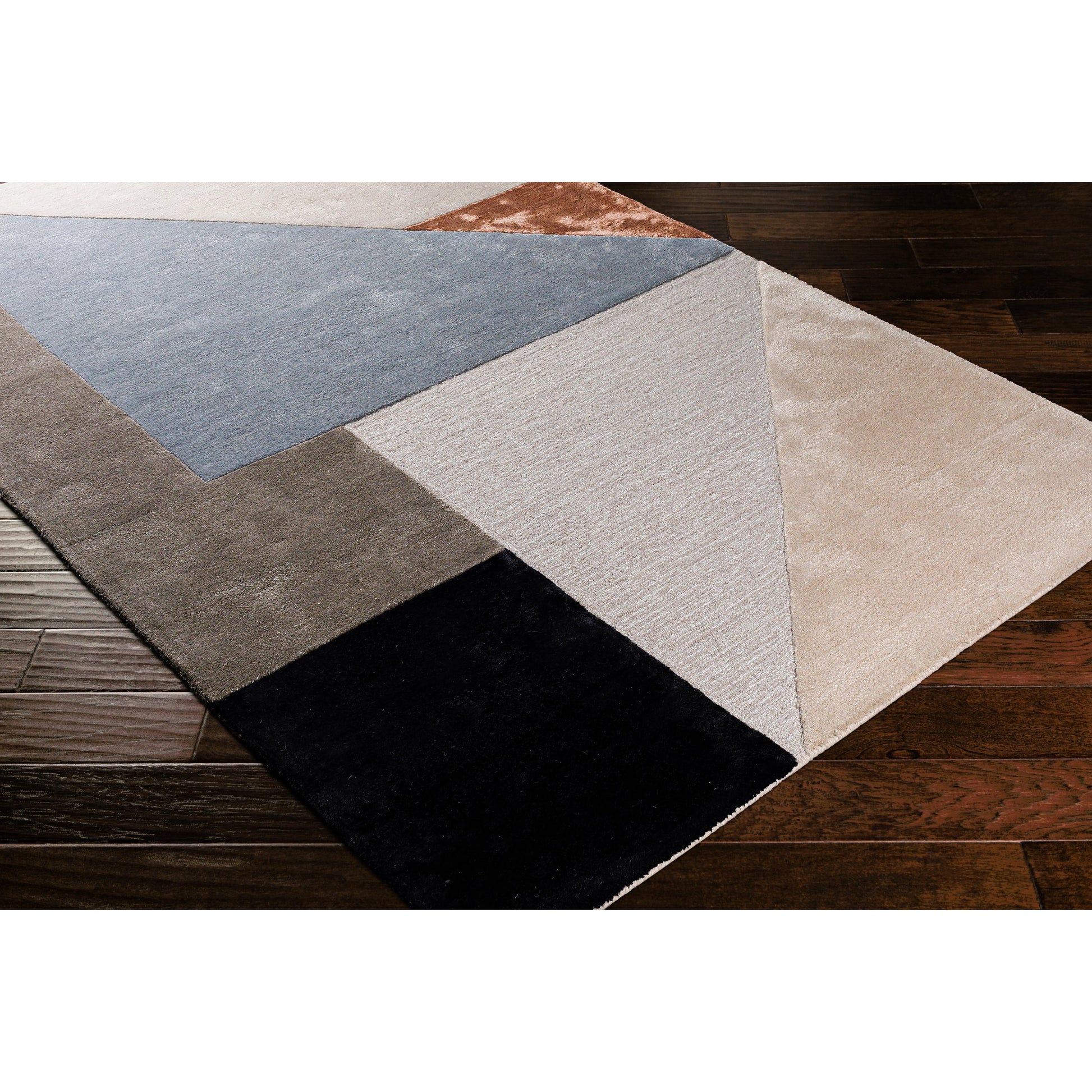 Glasgow Rug by Surya in gray, light gray, denim, black, light beige, camel. Made from 60% viscose, 40% wool in a modern style.