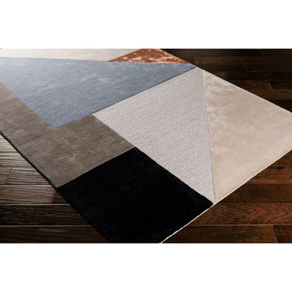 Glasgow Rug by Surya in gray, light gray, denim, black, light beige, camel. Made from 60% viscose, 40% wool in a modern style.